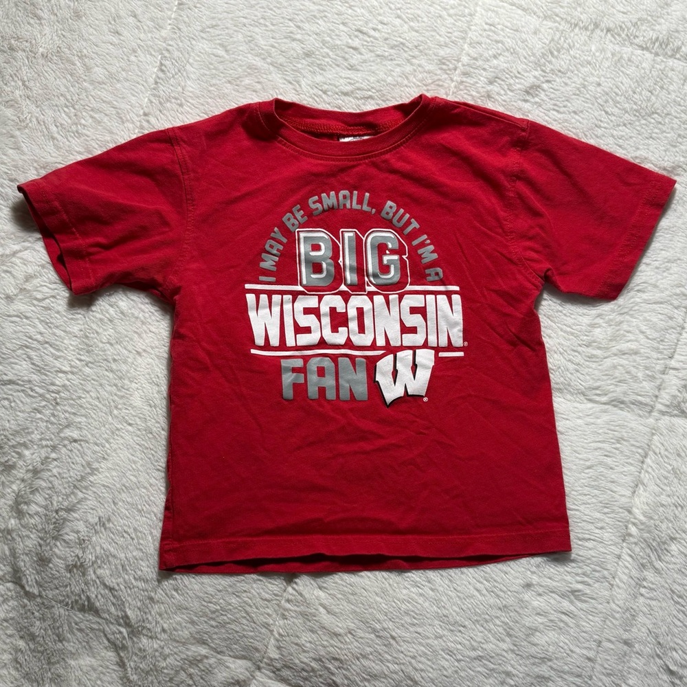 Wisconsin Fan Kids Red T-Shirt Sz 3T “I May Be Small But I’m A Big Badgers Fan”